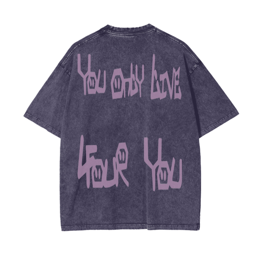 You Only Live 4U Oversized acid wash tee