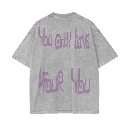 You Only Live 4U Oversized acid wash tee